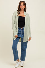 Light Olive Striped Oversized Button Down Shirt