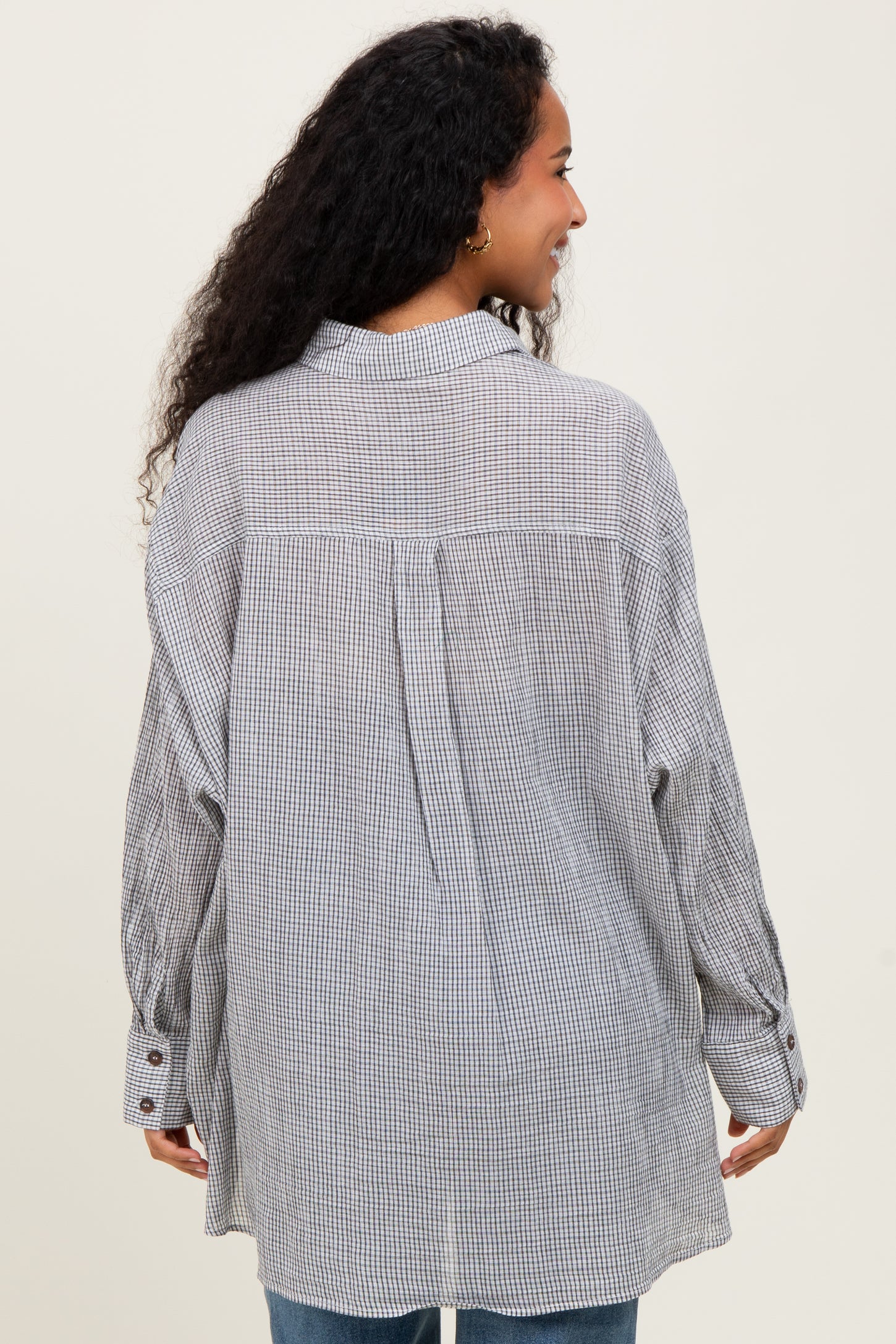 Black Checker Plaid Oversized Button Down Maternity Shirt