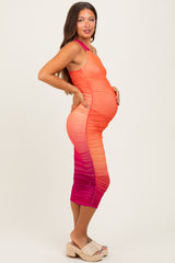 Orange Ombre Mesh One Shoulder Maternity Midi Dress