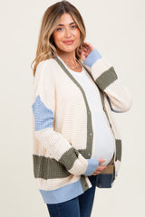 Cream Chunky Knit Colorblock Button-Up Maternity Cardigan