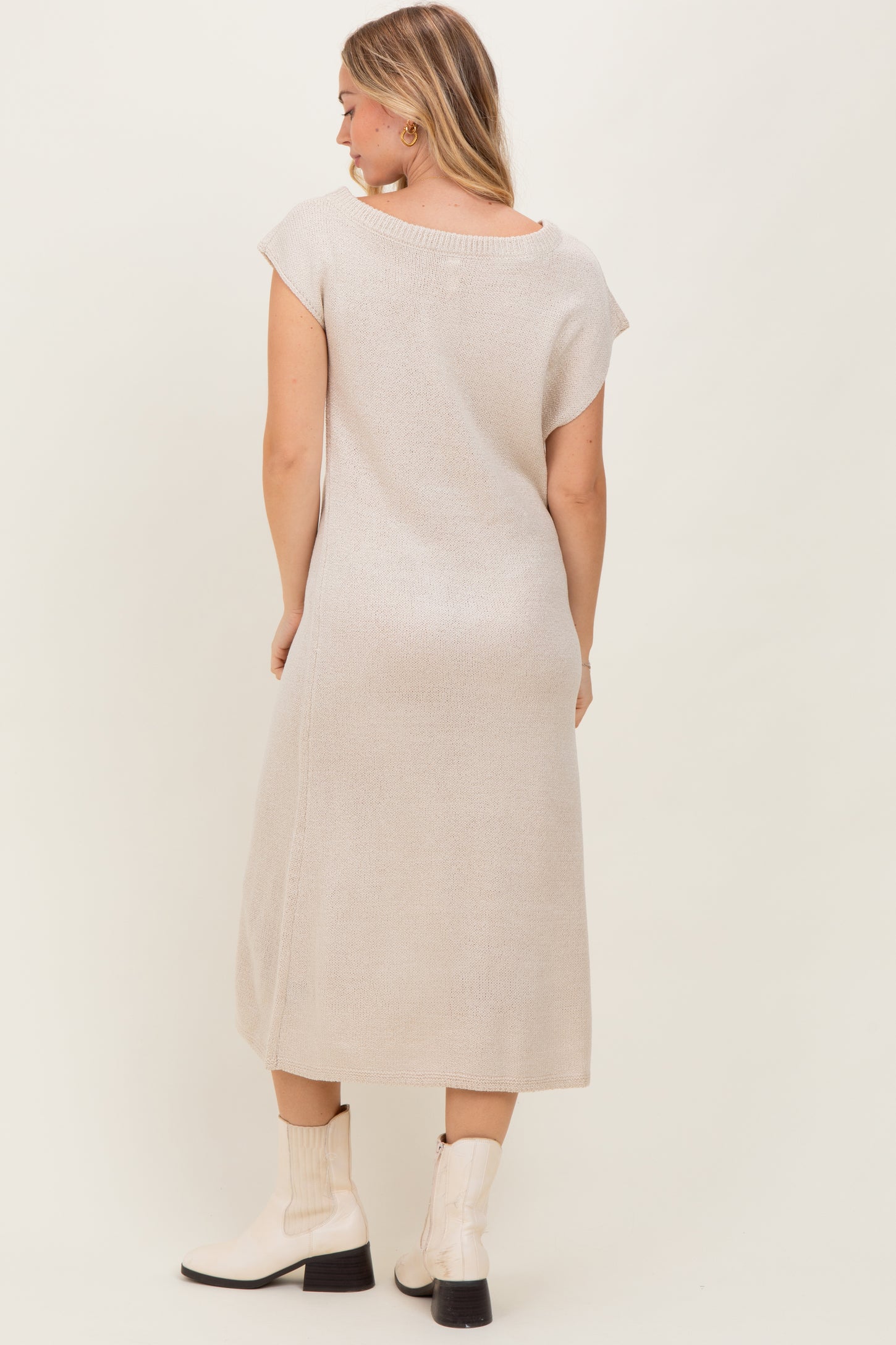 Cream Short Sleeve Maxi Sweater Dress