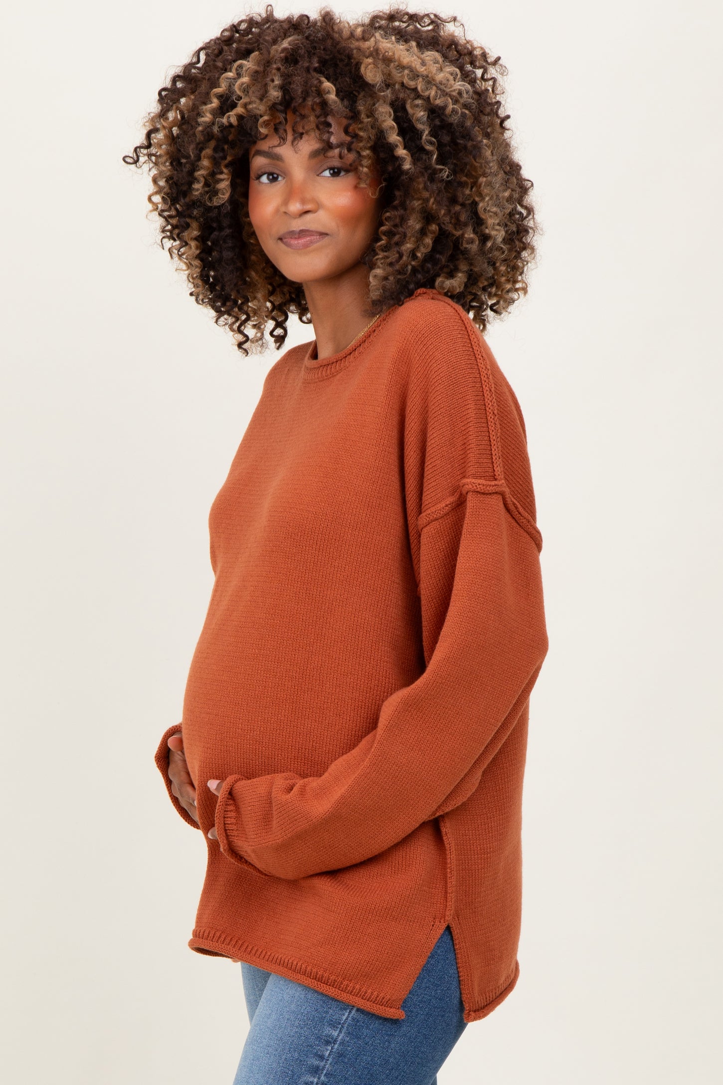 Brick Oversized Exposed Seam Maternity Sweater