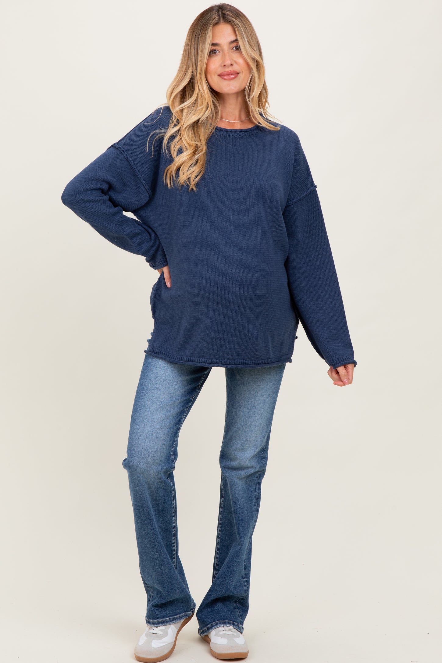 Navy Oversized Exposed Seam Maternity Sweater