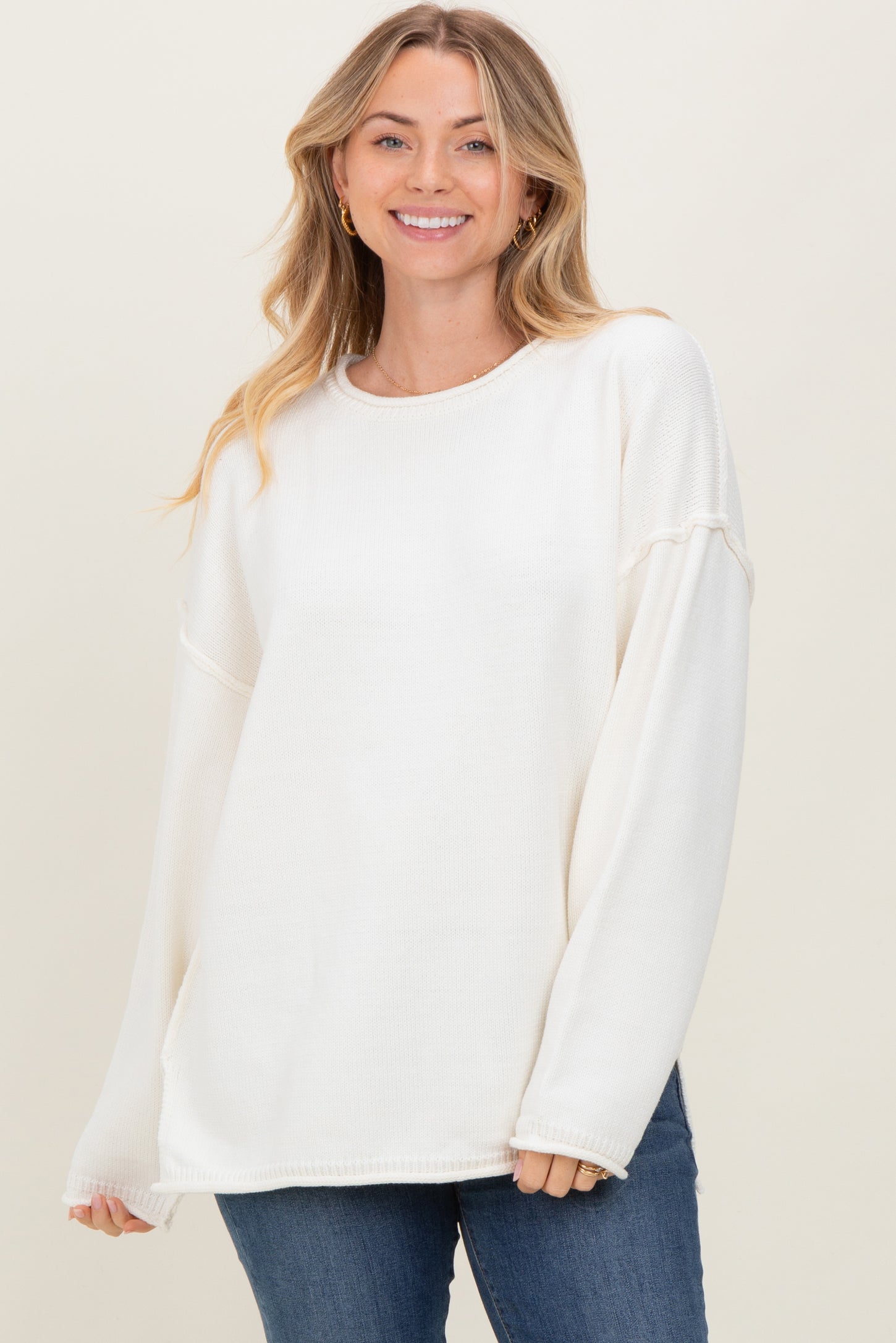 Ivory Oversized Exposed Seam Maternity Sweater
