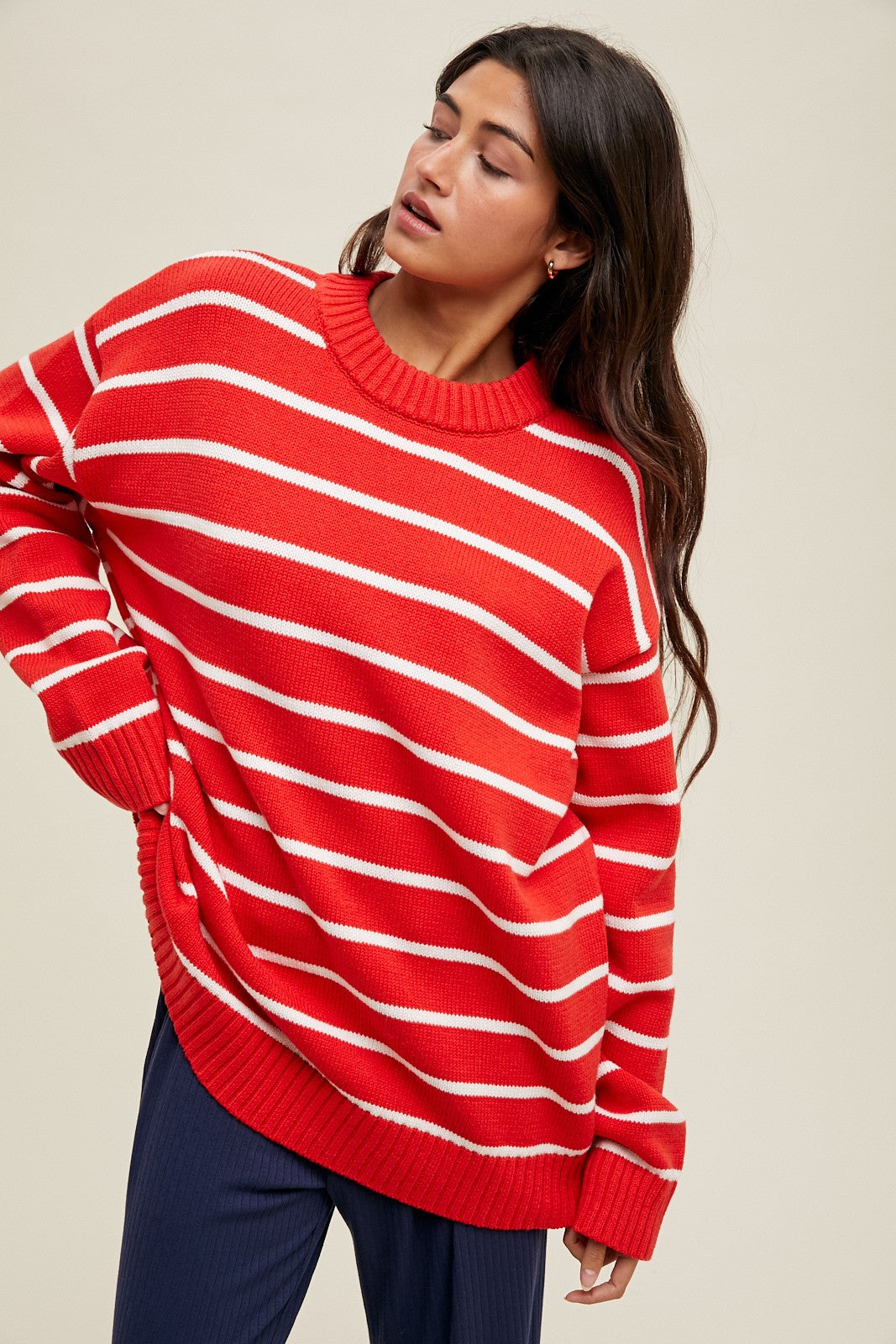 Red Striped Oversized Sweater
