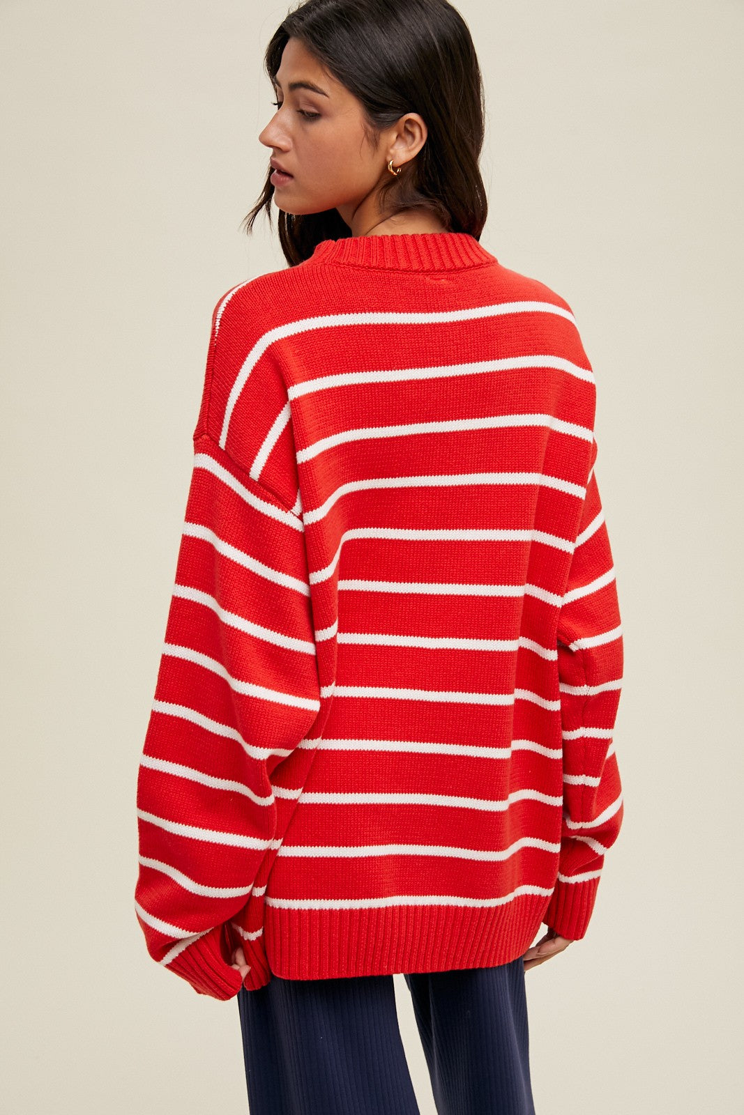 Red Striped Oversized Sweater