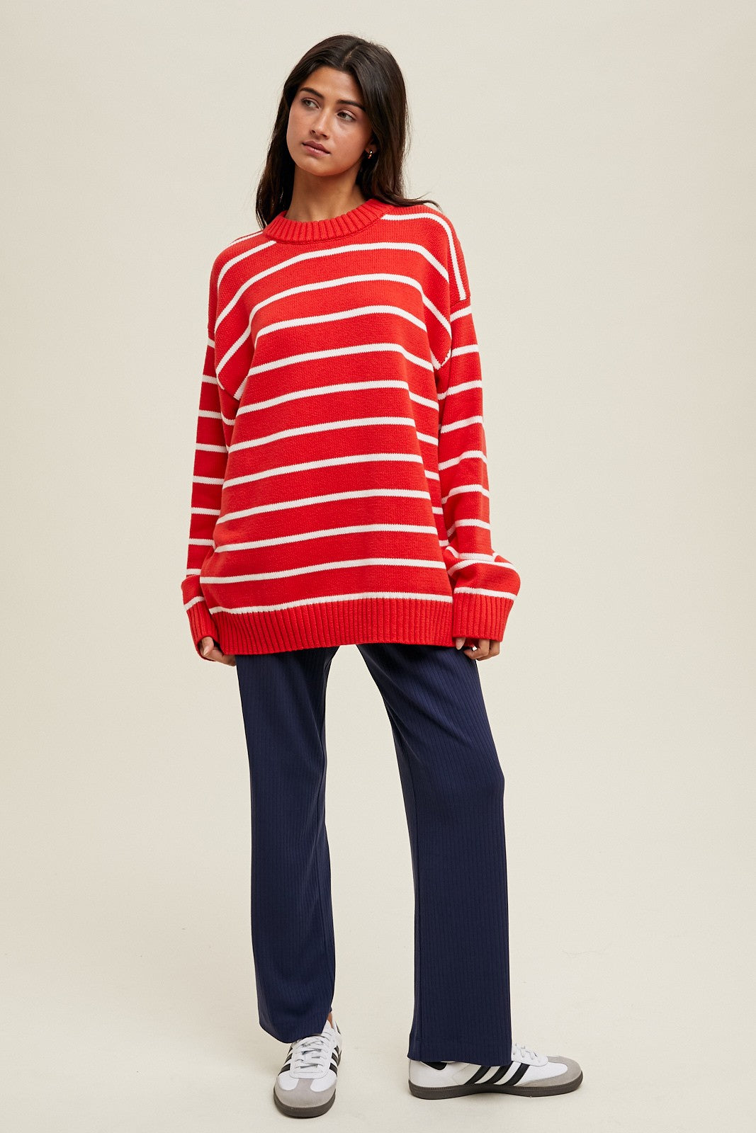 Red Striped Oversized Sweater