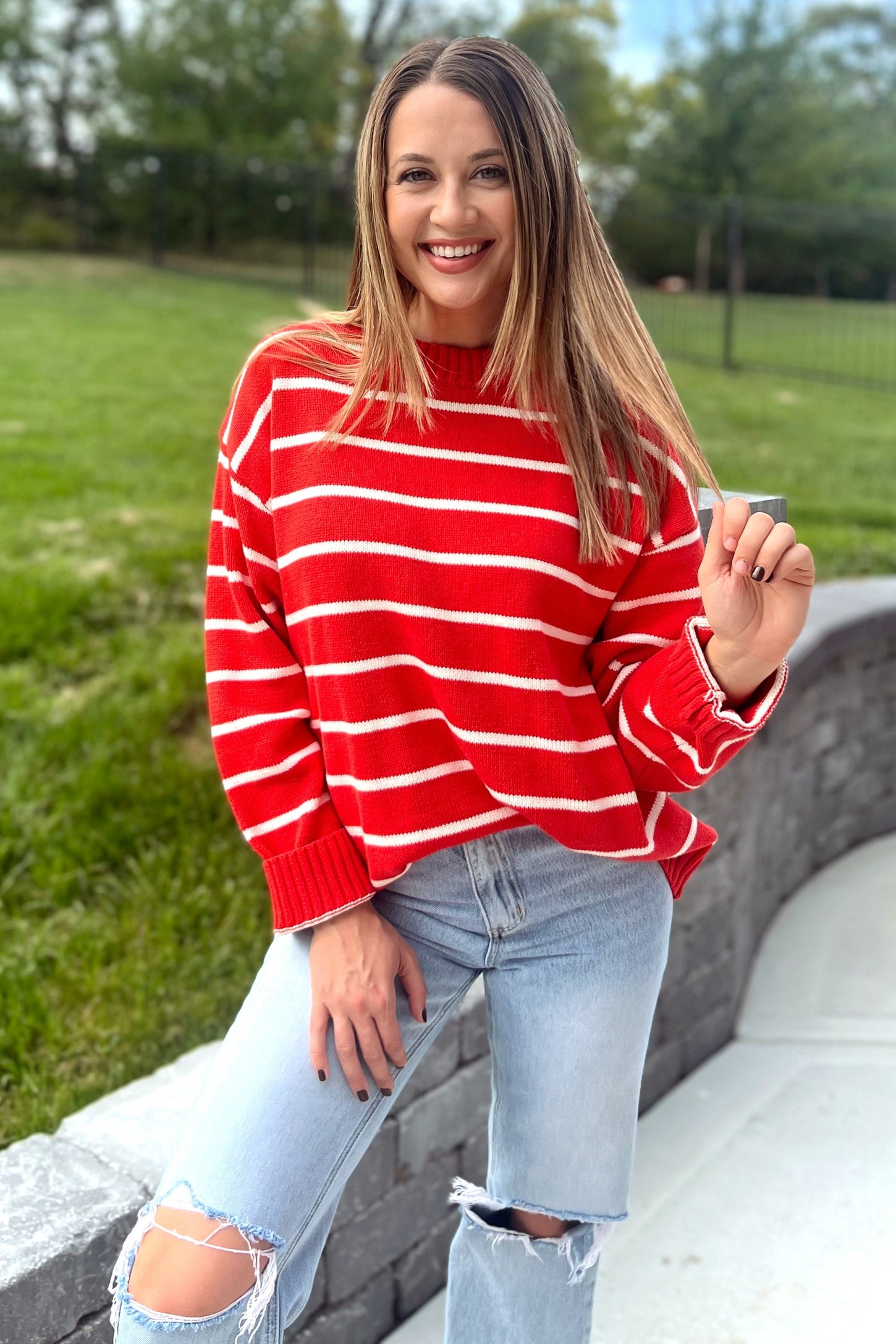 Red Striped Oversized Sweater