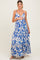 Blue Floral Tiered Sleeveless Sash Tie Maternity Maxi Dress