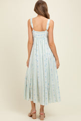 Light Blue Cotton Floral Square Neck Sleeveless Maternity Maxi Dress