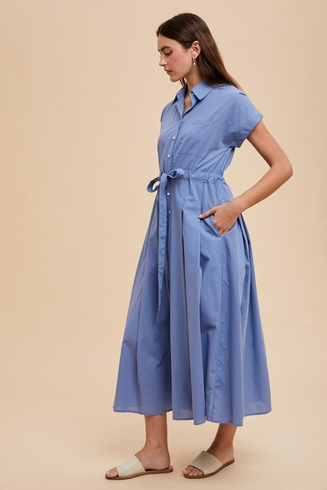 Blue Button Down Shirt Maxi Dress