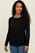 Black Solid Ribbed Ruched Long Sleeve Top