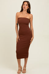 Brown Fitted Tube Knit Maternity Midi Dress