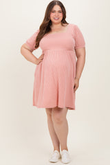 Rose Puff Rib Plus Maternity Babydoll Dress