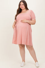 Rose Puff Rib Plus Maternity Babydoll Dress