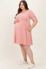 Rose Puff Rib Plus Maternity Babydoll Dress