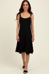 Black Ribbed Sleeveless Skater Dress
