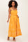 Orange Embroidered Sleeveless Sash Tie Maxi Dress