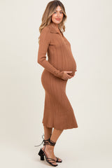 Brown Fit And Flare Maternity Midi Dress