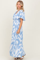 Blue Sleeveless Smocked Back Printed Maxi Dress