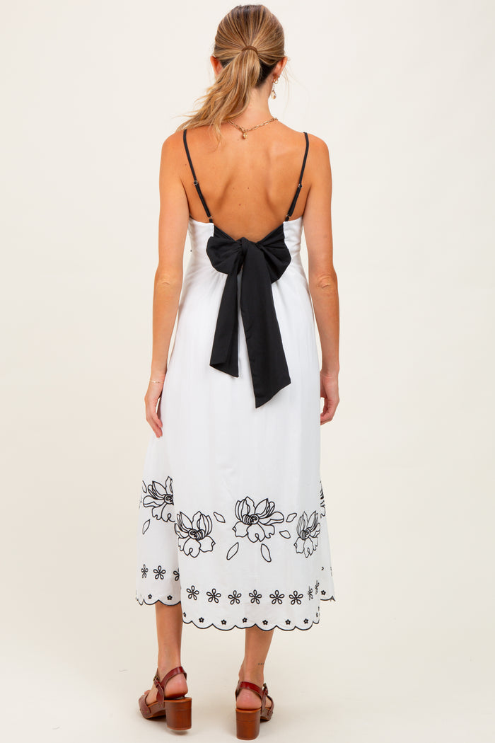 Ivory/Black Floral Embroidered Maternity Maxi Dress