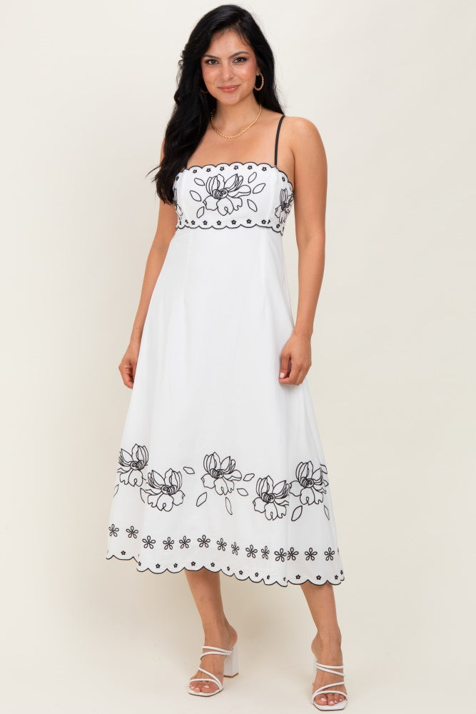 Ivory/Black Floral Embroidered Maxi Dress