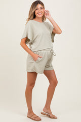Sage Textured Modal Knit Loose Fit Maternity Top & Shorts Set