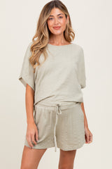 Sage Textured Modal Knit Loose Fit Maternity Top & Shorts Set