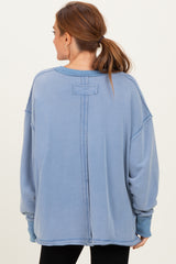 Blue Mineral Washed French Terry Oversized Sweatshirt