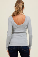 Silver Ribbed Scoop Neck Long Sleeve Maternity Top