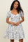 Cream/Lavender Ruched Bust Puff Sleeve Floral Cotton Mini Dress
