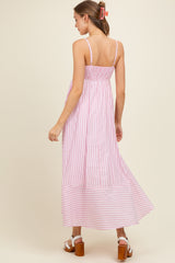Light Pink Spaghetti Strap Stripe Maternity Maxi Dress