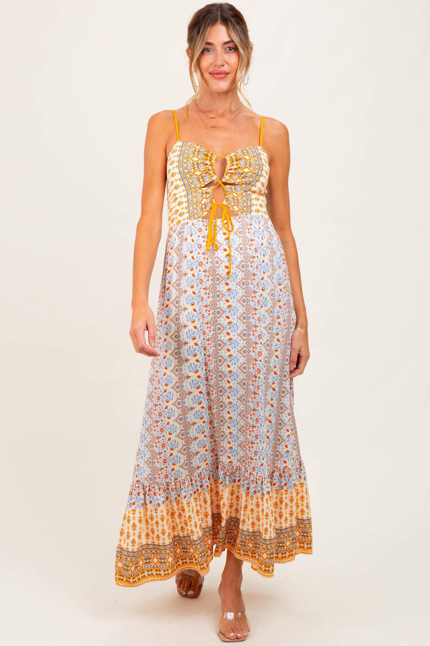 Multi Border Print Cut Out Maternity Maxi Dress