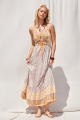 Multi Border Print Cut Out Maxi Dress