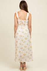 Yellow Floral Lace Overlay Maternity Maxi Dress