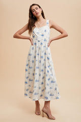 Blue Floral Lace Overlay Maxi Dress