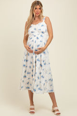 Blue Floral Lace Overlay Maternity Maxi Dress