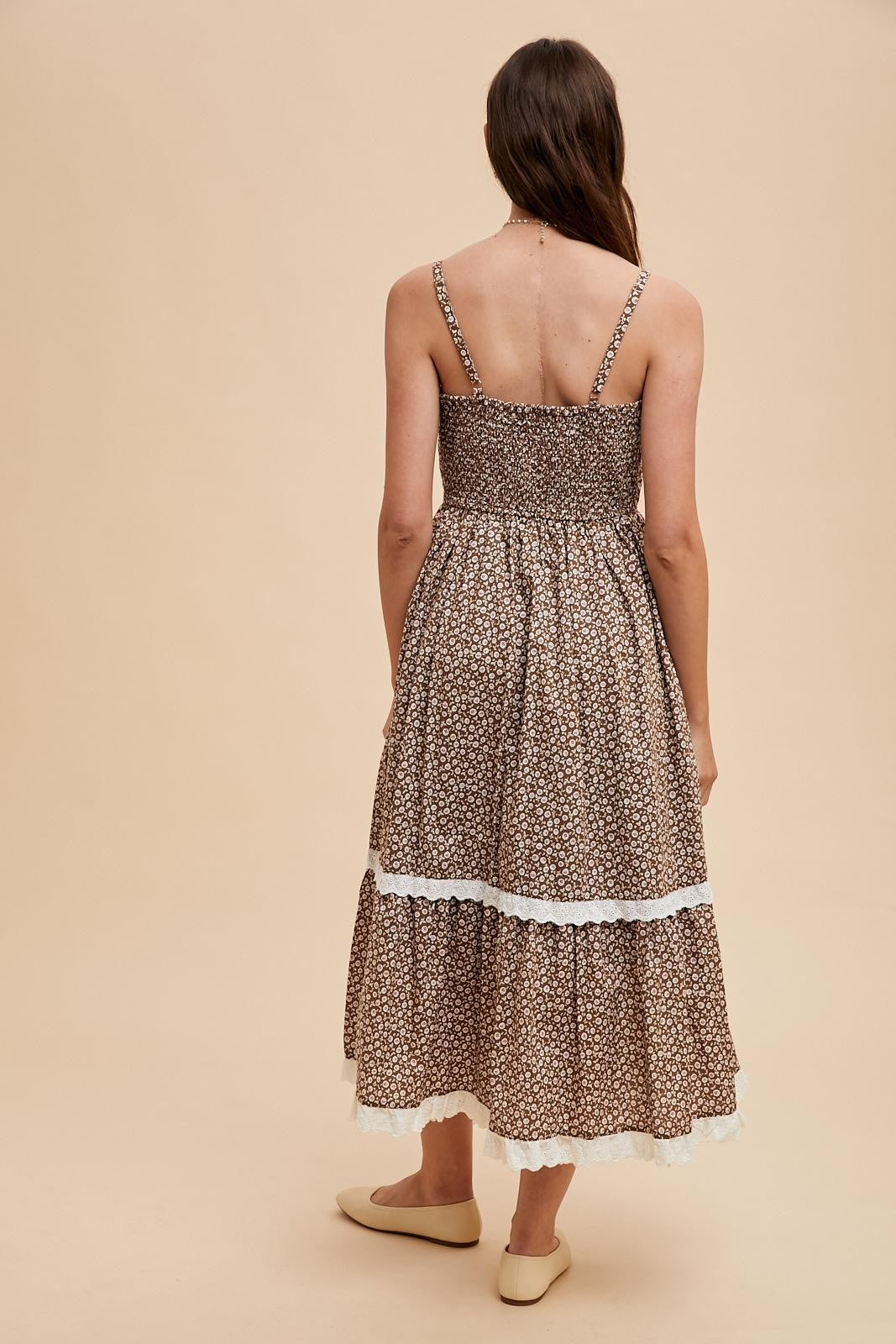 Mocha Mousse Lace Overlay Maxi Dress