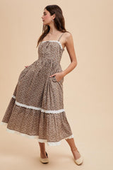 Mocha Mousse Lace Overlay Maxi Dress