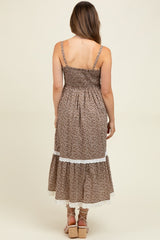 Mocha Mousse Lace Overlay Maternity Maxi Dress