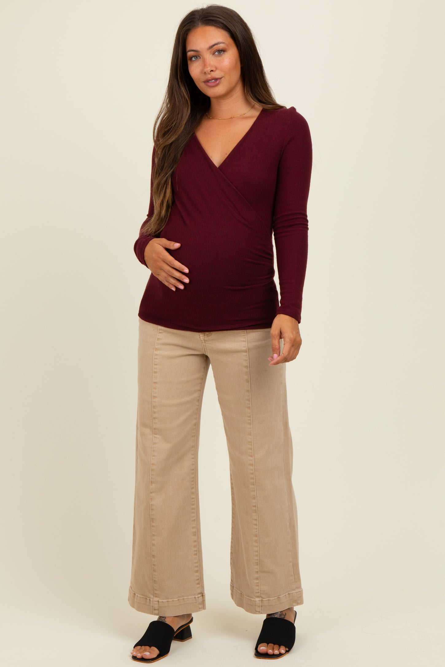 Burgundy Brushed Wrap Front Maternity Top
