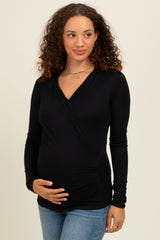 Black Long Sleeve Wrap Front Maternity Nursing Top