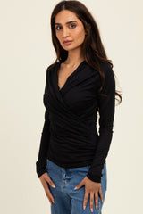 Black Long Sleeve Wrap Front Maternity Nursing Top