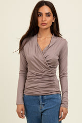 Taupe Long Sleeve Wrap Front Nursing Top