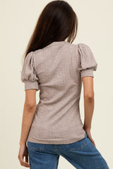 Mocha Textured Short Puff Sleeve Top