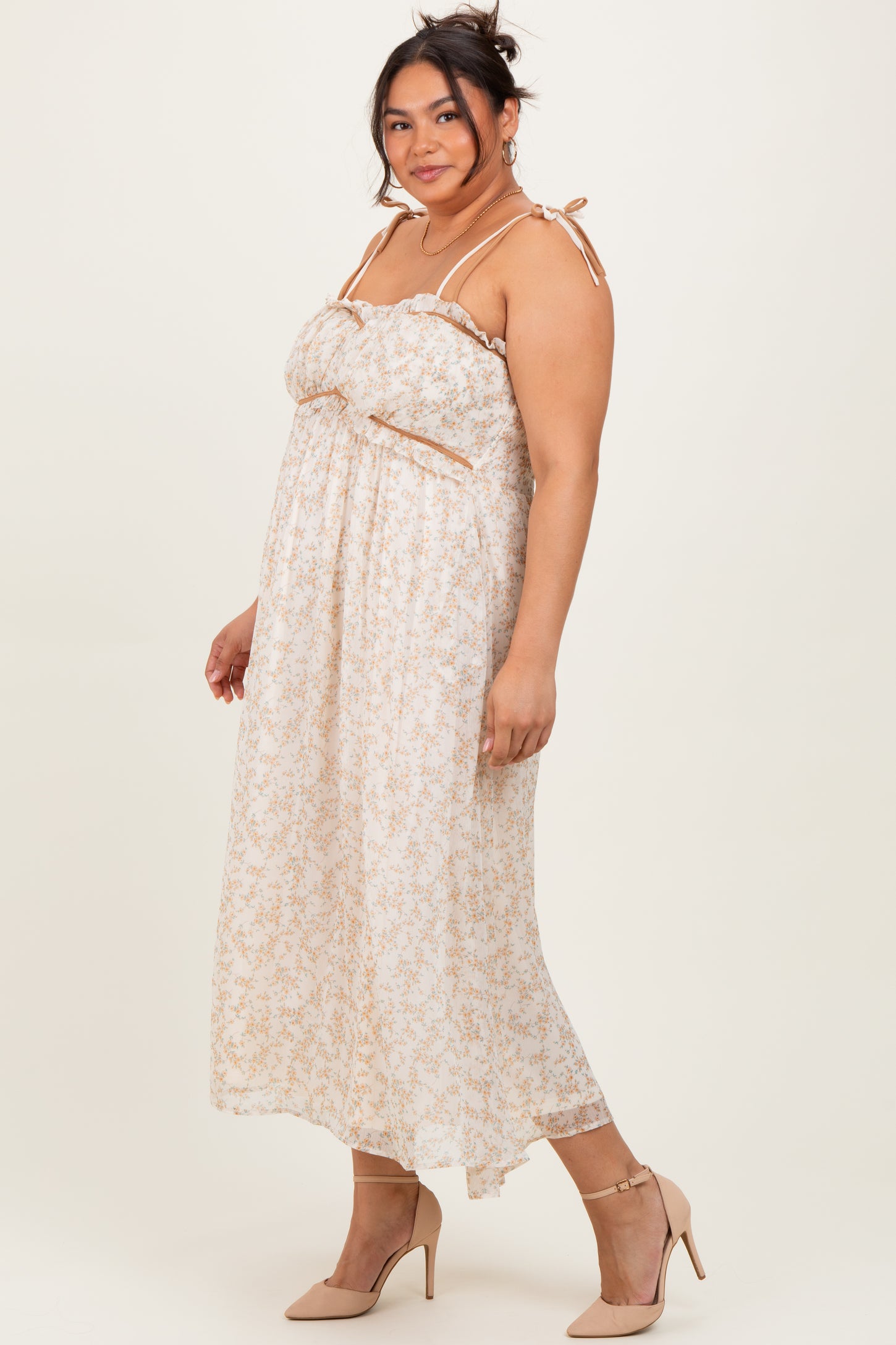 Yellow Plus Garden Floral Printed Smocking Maxi Dress