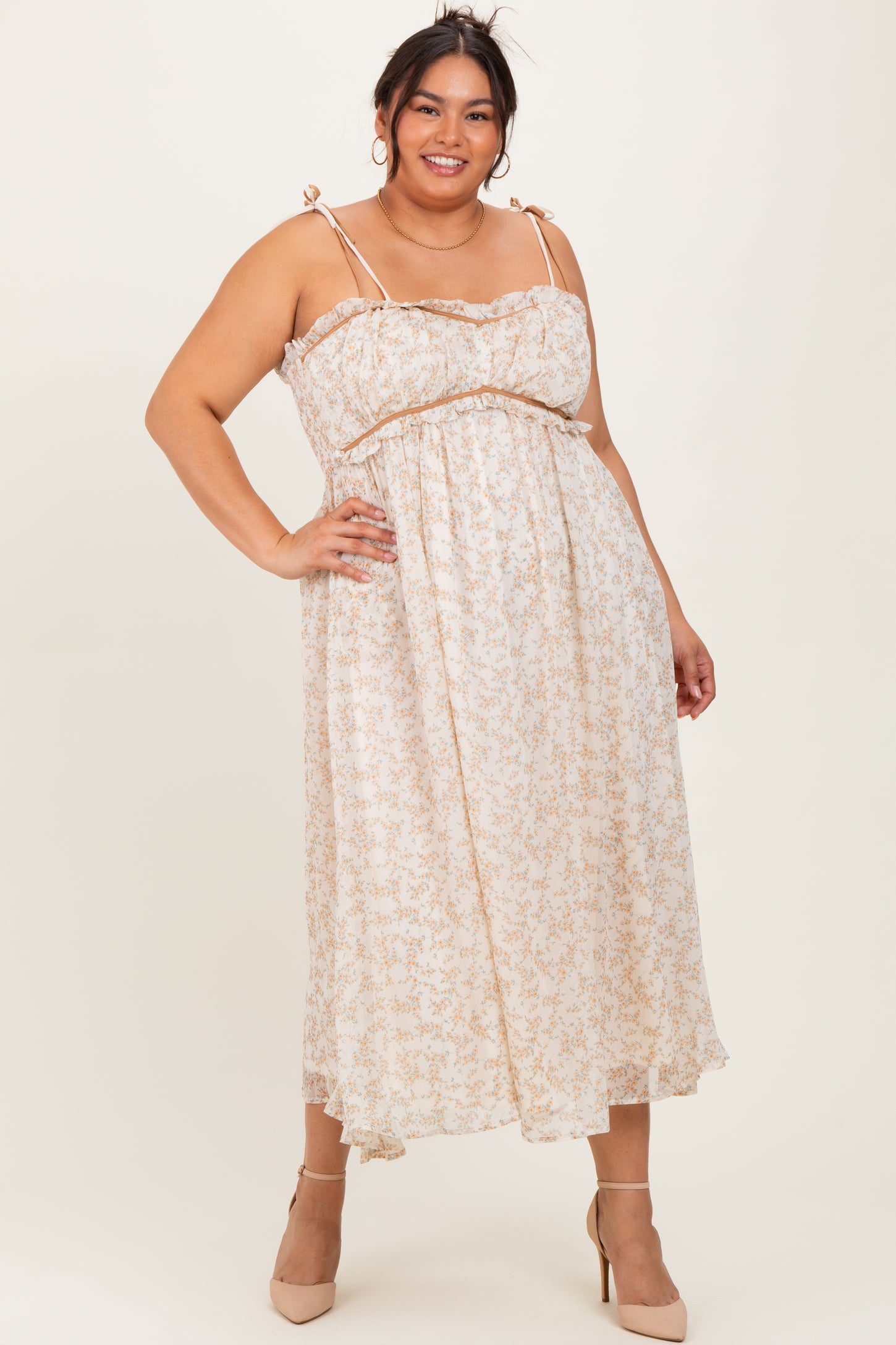 Yellow Plus Garden Floral Printed Smocking Maxi Dress