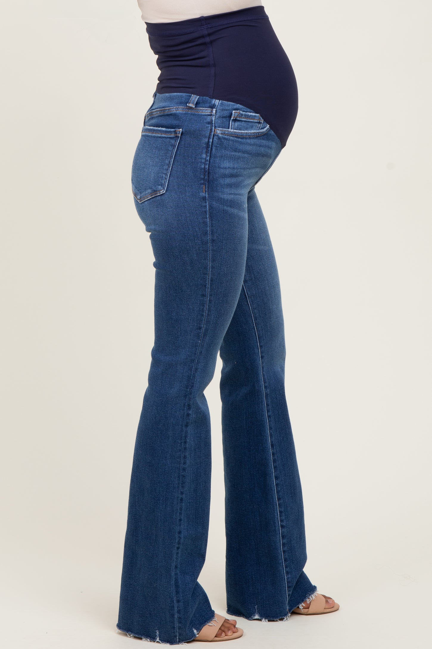 Blue High Rise Raw Hem Bootcut Maternity Jeans