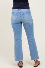 Blue High Rise Uneven Raw Hem Kick Flare Maternity Jeans