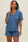 Dusty Blue Short Sleeve Button Down Shirt Shorts Set